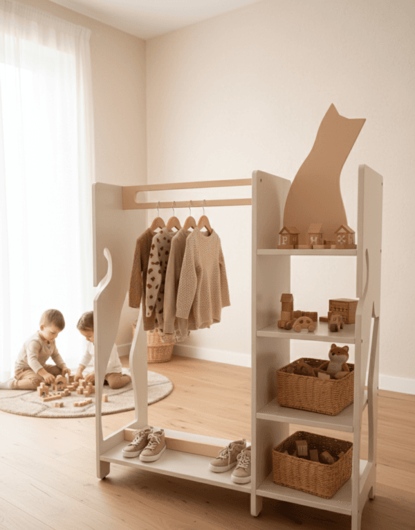 Montessori spinta-kabykla pritaikyta vaiko ūgiui ir savarankiškumui ugdyti