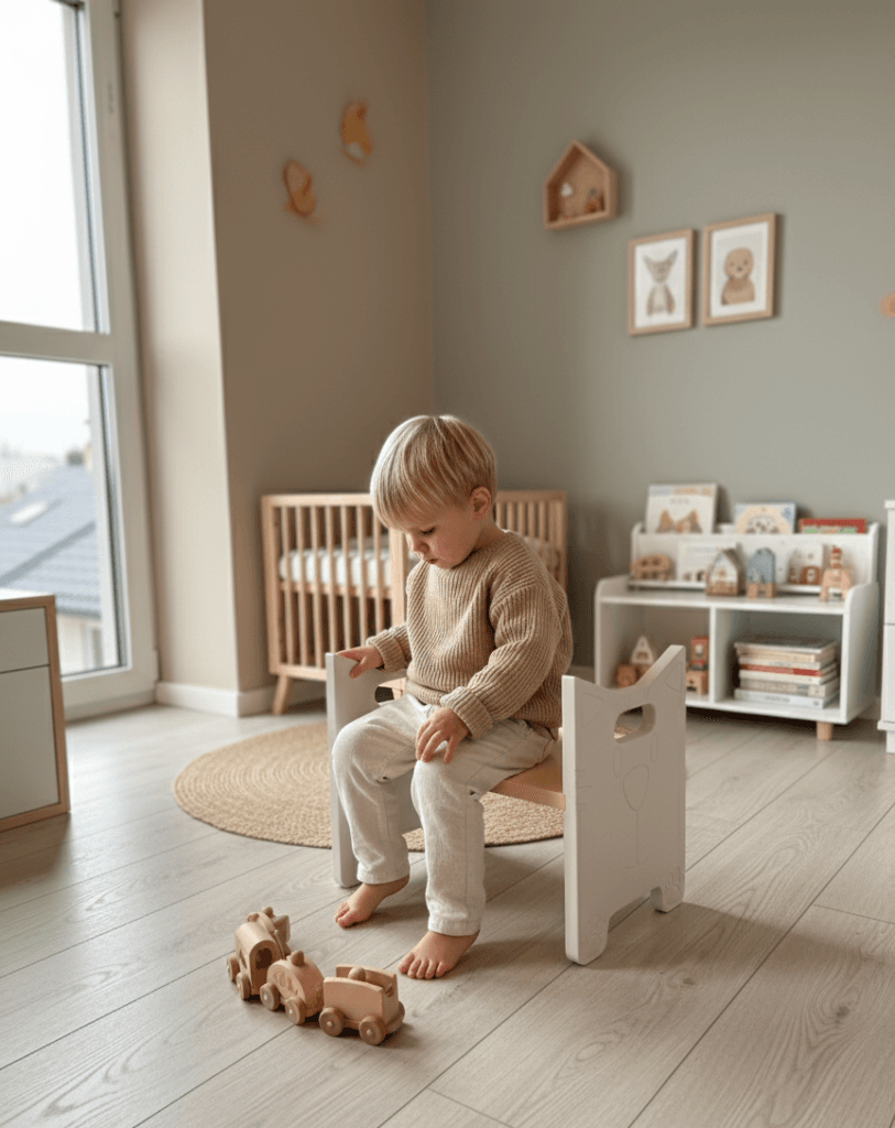 suoliukas vaikams, berniukas vaiku kambaryje sedi