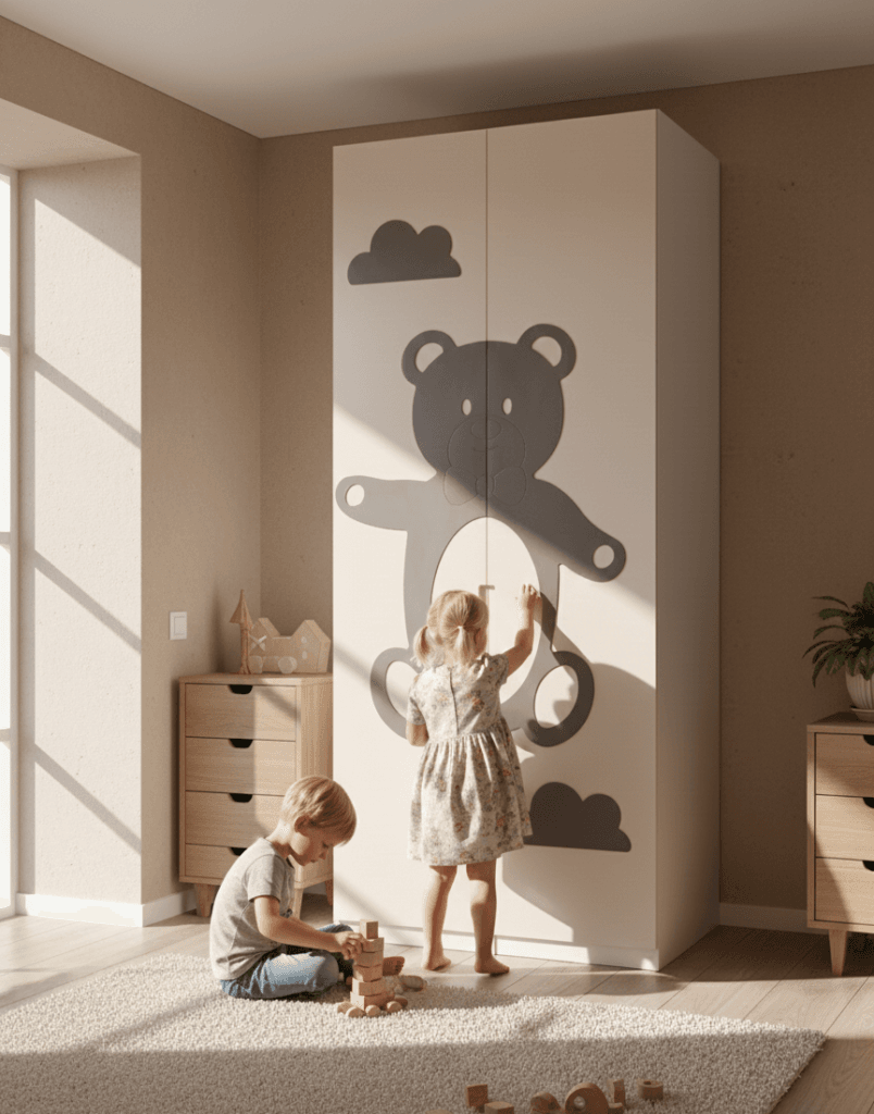 Dvidurė spinta su meškino dizainu