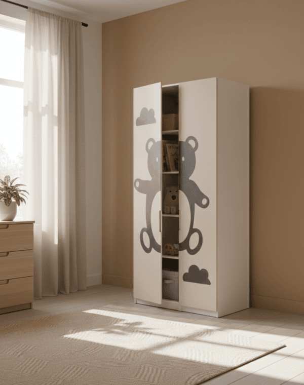 Dvidurė spinta su meškino dizainu, praviromis durimis