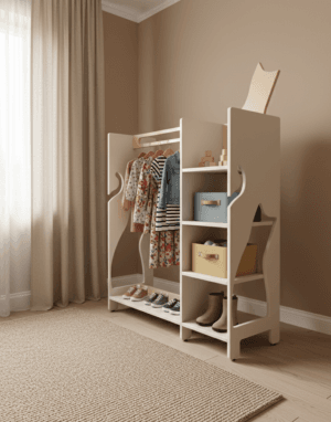 Atvira montessori spinta-kabykla vaikų kambario tvarkai palaikyti